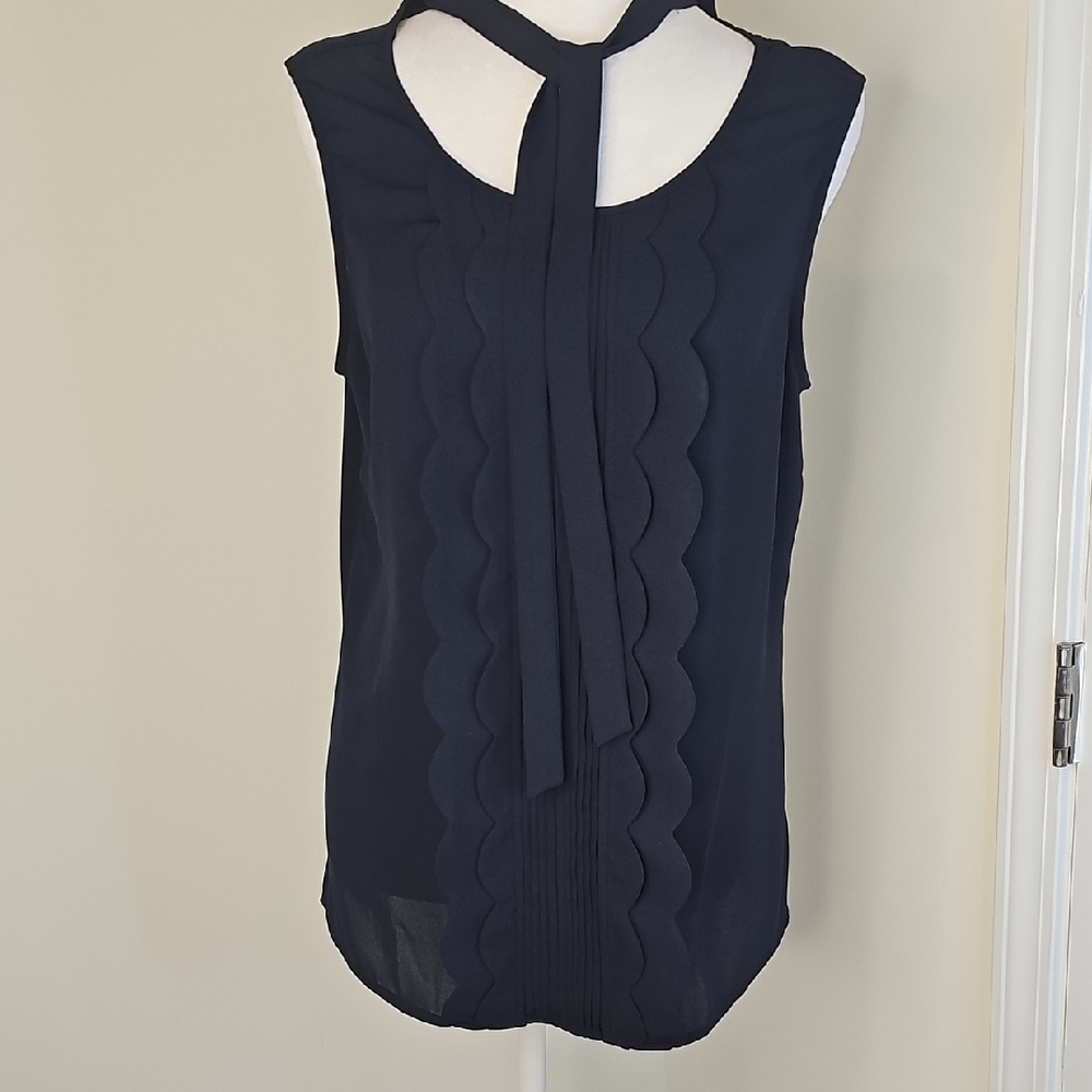 Talbots Dark Blue Sleeveless‎ Blouse with Tie Neck